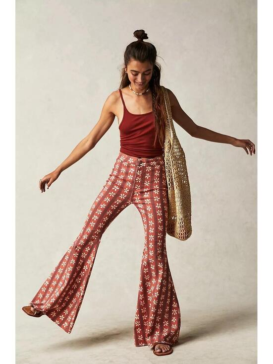 Free People Denim - We The Free People Jeans Women’s 29 Float On Super Flare Orange Hibiscus Floral